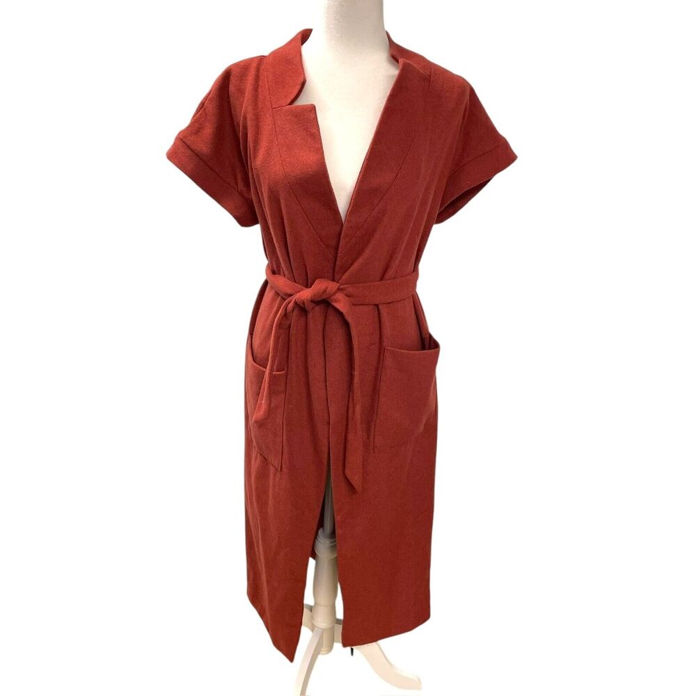 Worthington Wool Blend Spiced Apple Orange Belted Wrap Coatigan Cardigan XS